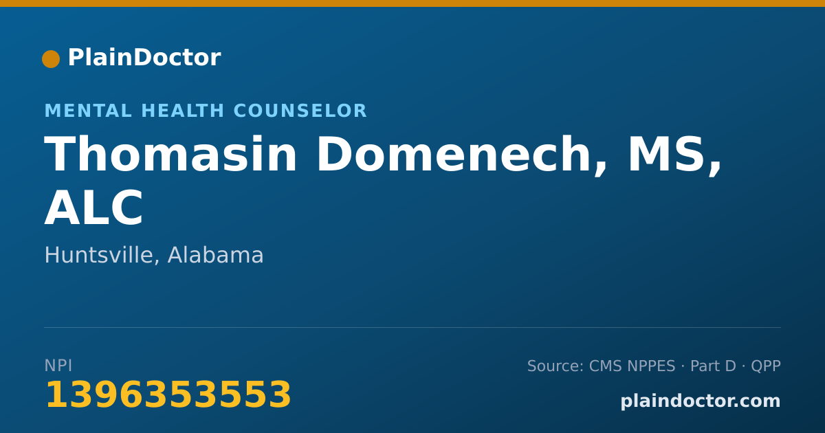 Shareable card for Thomasin Domenech, MS, ALC - Mental Health Counselor, Huntsville, AL
