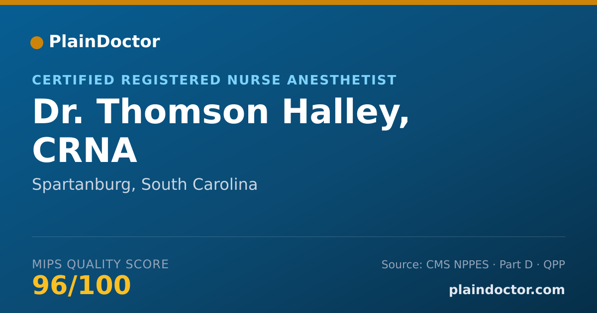 Shareable card for Thomson Halley, CRNA - Certified Registered Nurse Anesthetist, Spartanburg, SC