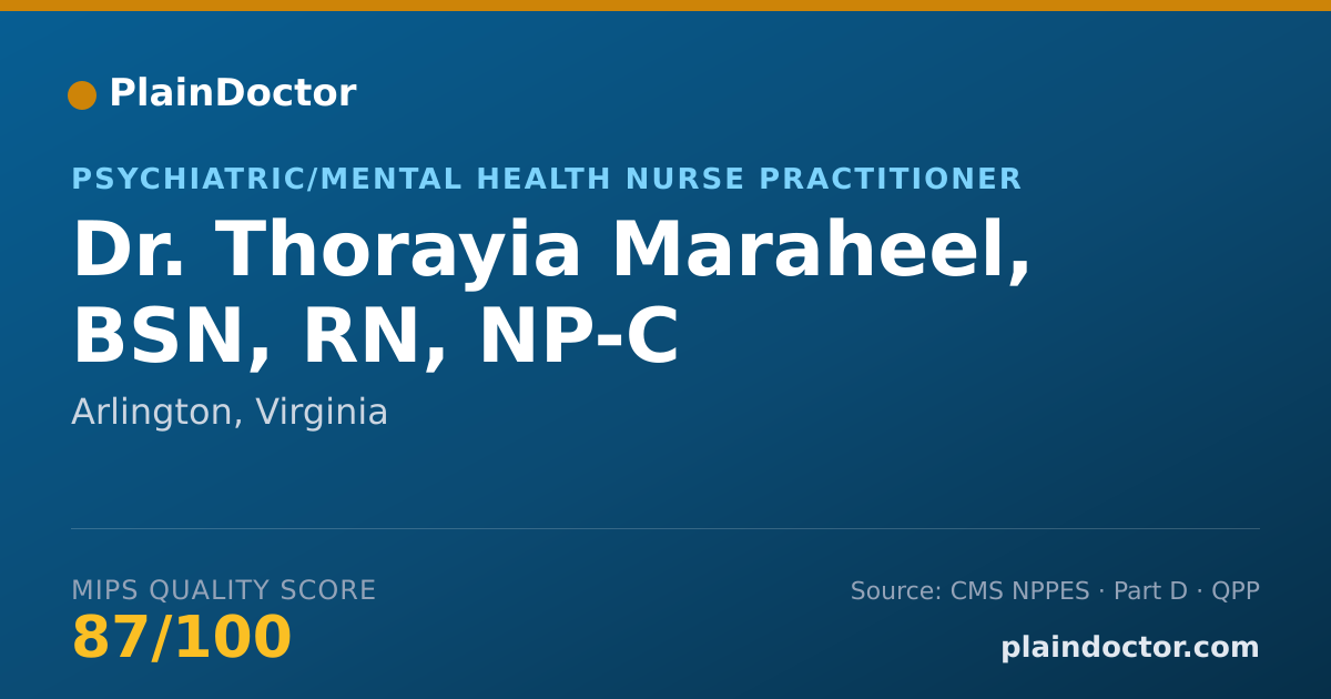 Shareable card for Thorayia Maraheel, BSN, RN, NP-C - Psychiatric/Mental Health Nurse Practitioner, Arlington, VA