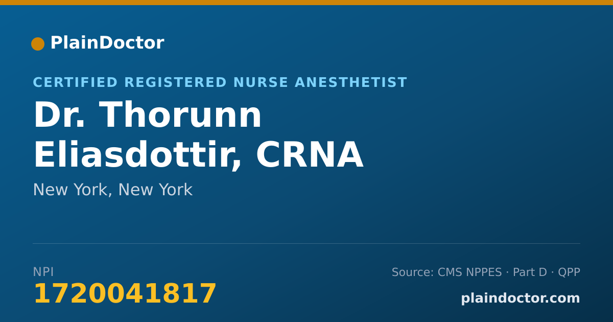 Shareable card for Thorunn Eliasdottir, CRNA - Certified Registered Nurse Anesthetist, New York, NY