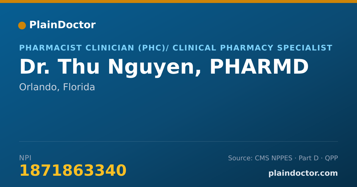 Shareable card for Thu Nguyen, PHARMD - Pharmacist Clinician (PhC)/ Clinical Pharmacy Specialist, Orlando, FL