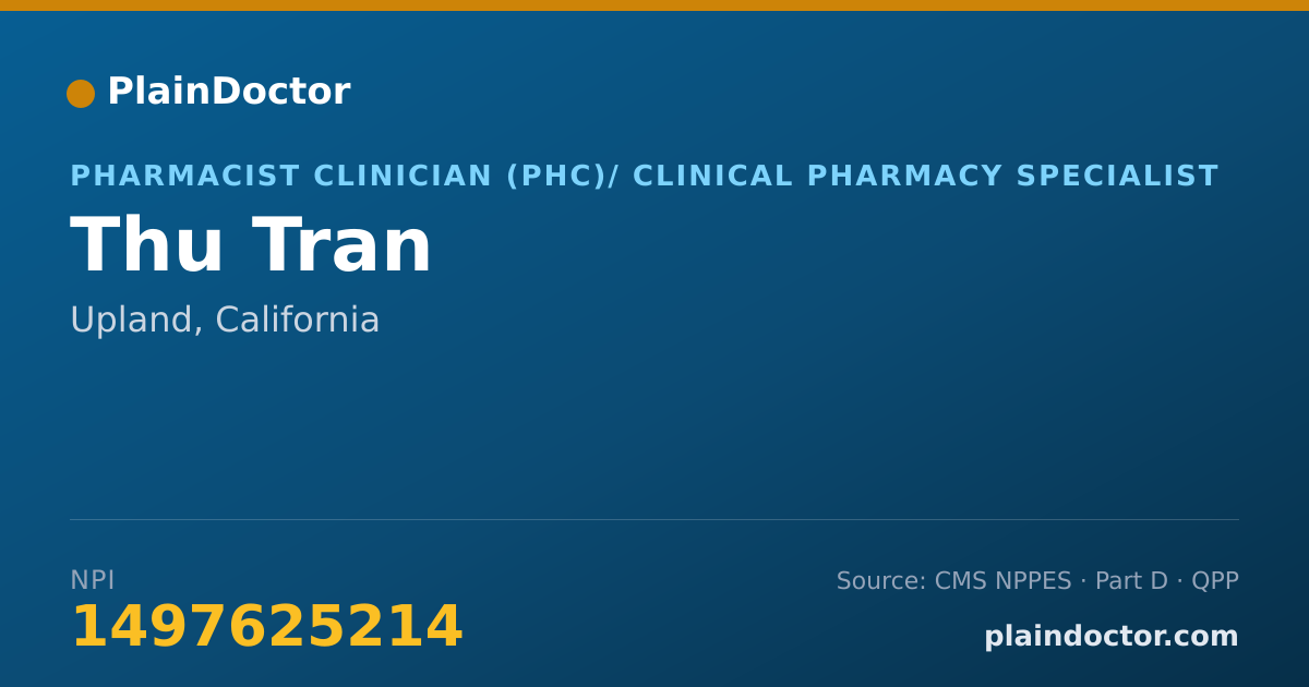 Shareable card for Thu Tran - Pharmacist Clinician (PhC)/ Clinical Pharmacy Specialist, Upland, CA