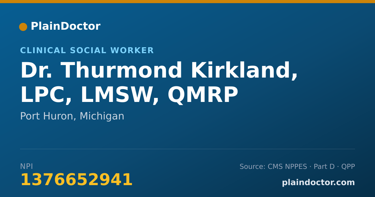 Shareable card for Thurmond Kirkland, LPC, LMSW, QMRP - Clinical Social Worker, Port Huron, MI