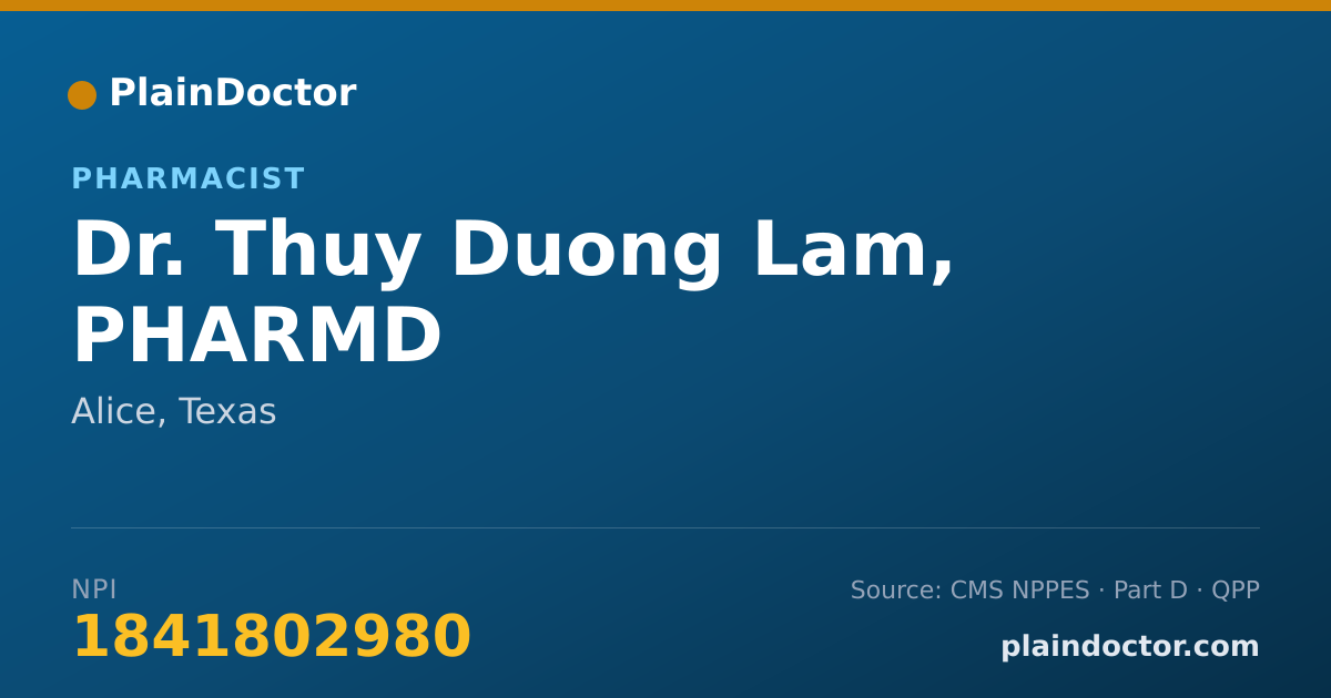 Shareable card for Thuy Duong Lam, PHARMD - Pharmacist, Alice, TX