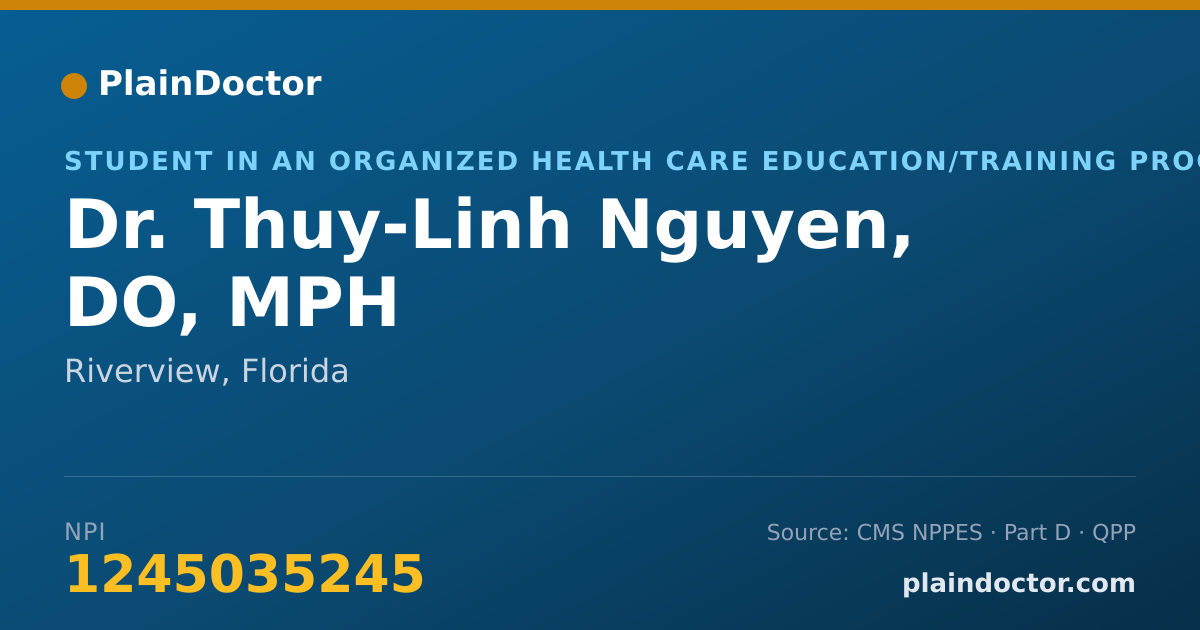 Shareable card for Thuy-Linh Nguyen, DO, MPH - Student in an Organized Health Care Education/Training Program, Riverview, FL