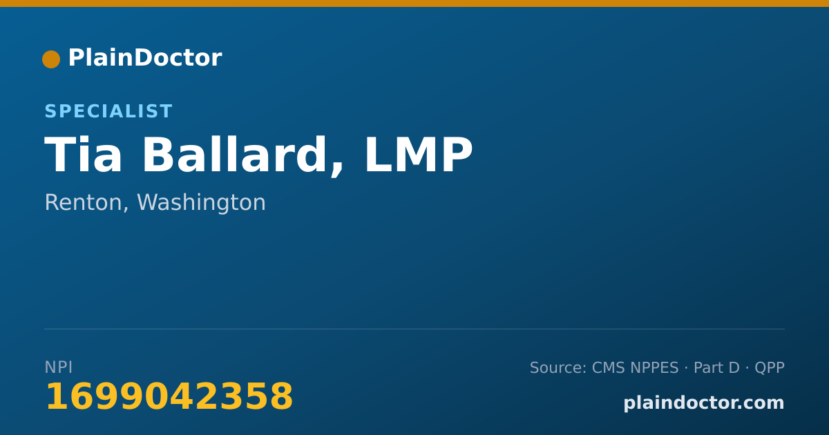 Shareable card for Tia Ballard, LMP - Specialist, Renton, WA