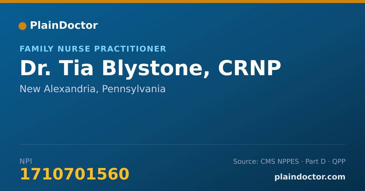 Shareable card for Tia Blystone, CRNP - Family Nurse Practitioner, New Alexandria, PA