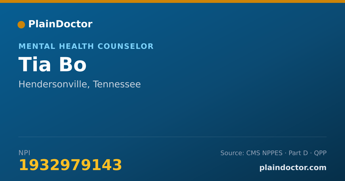 Shareable card for Tia Bo - Mental Health Counselor, Hendersonville, TN