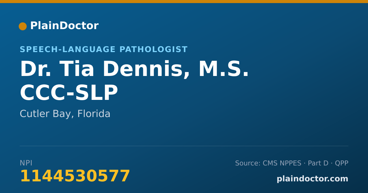 Shareable card for Tia Dennis, M.S. CCC-SLP - Speech-Language Pathologist, Cutler Bay, FL