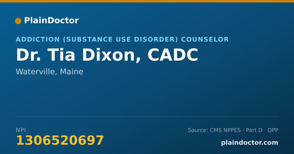 Shareable card for Tia Dixon, CADC - Addiction (Substance Use Disorder) Counselor, Waterville, ME