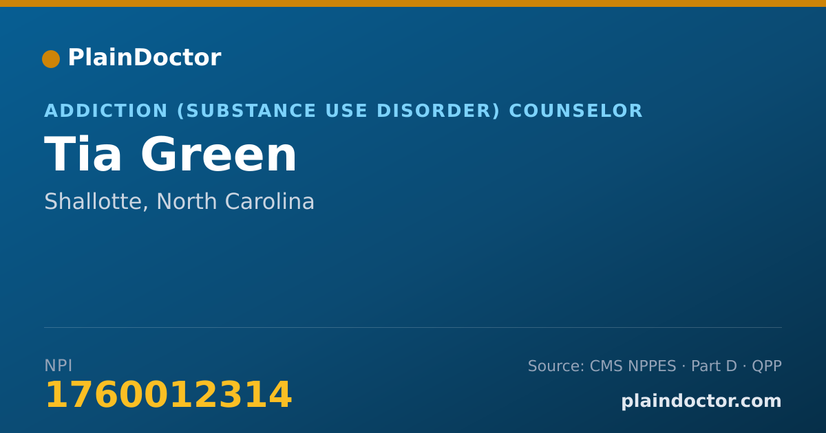 Shareable card for Tia Green - Addiction (Substance Use Disorder) Counselor, Shallotte, NC