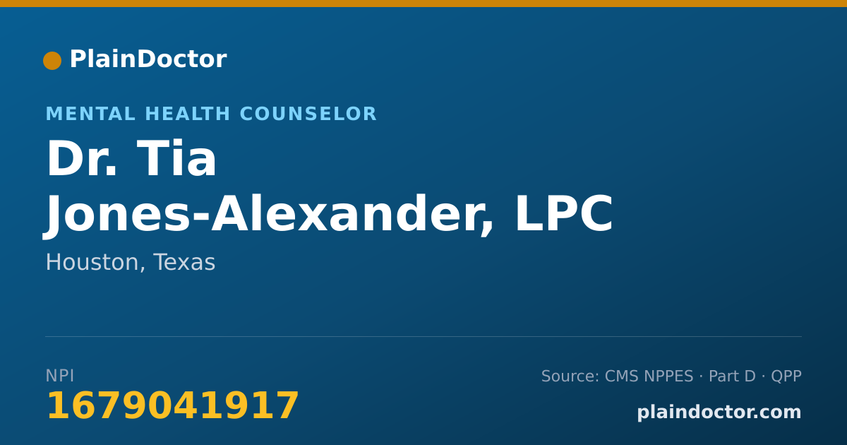Shareable card for Tia Jones-Alexander, LPC - Mental Health Counselor, Houston, TX