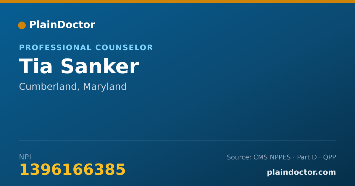 Shareable card for Tia Sanker - Professional Counselor, Cumberland, MD