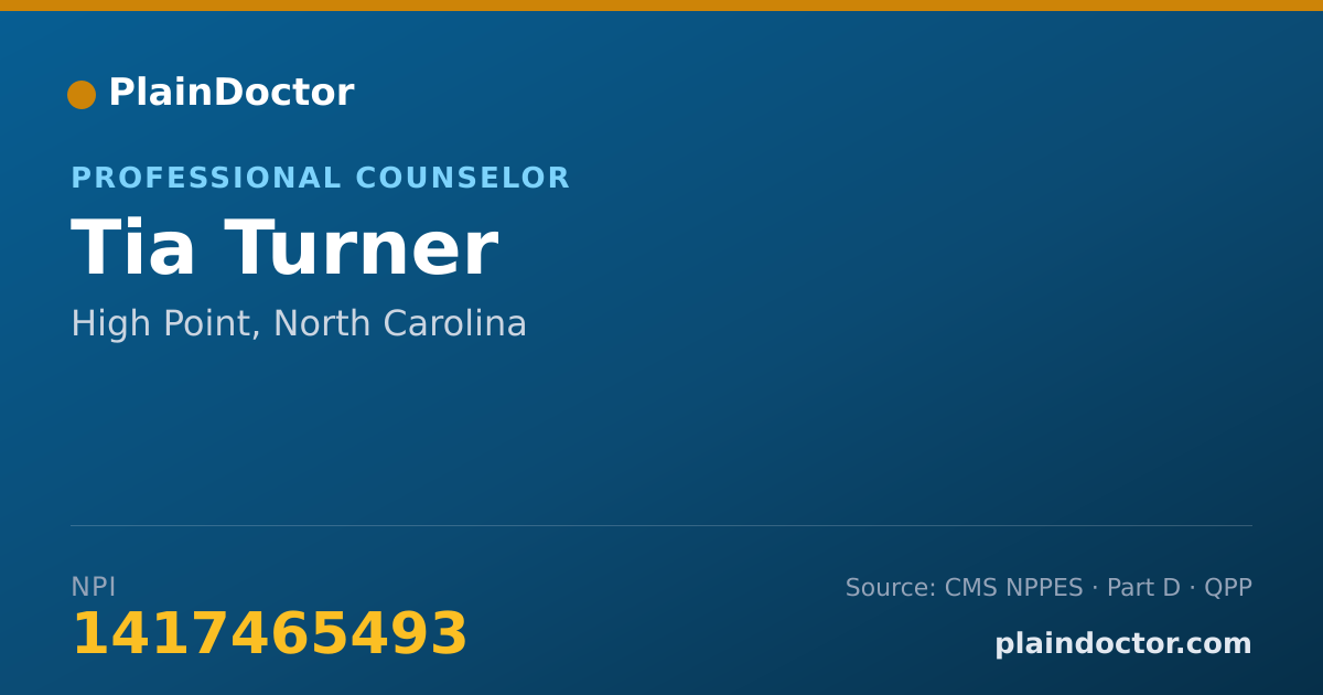 Shareable card for Tia Turner - Professional Counselor, High Point, NC