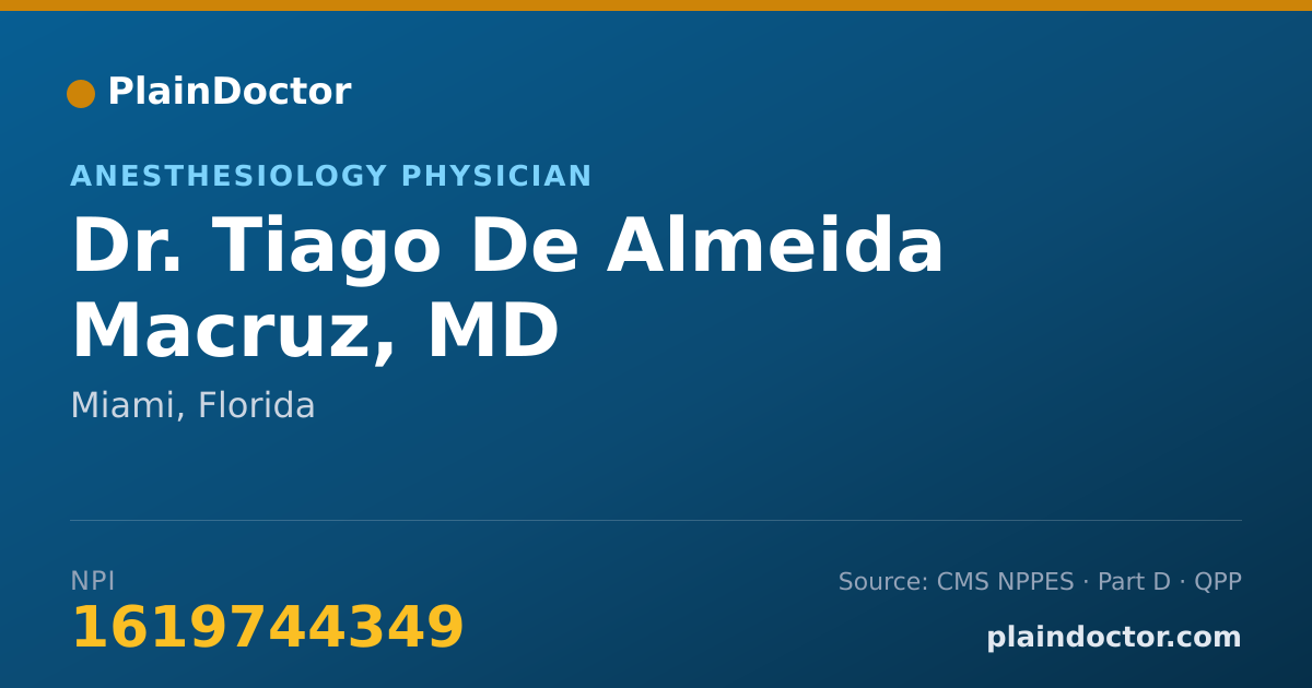 Shareable card for Tiago De Almeida Macruz, MD - Anesthesiology Physician, Miami, FL