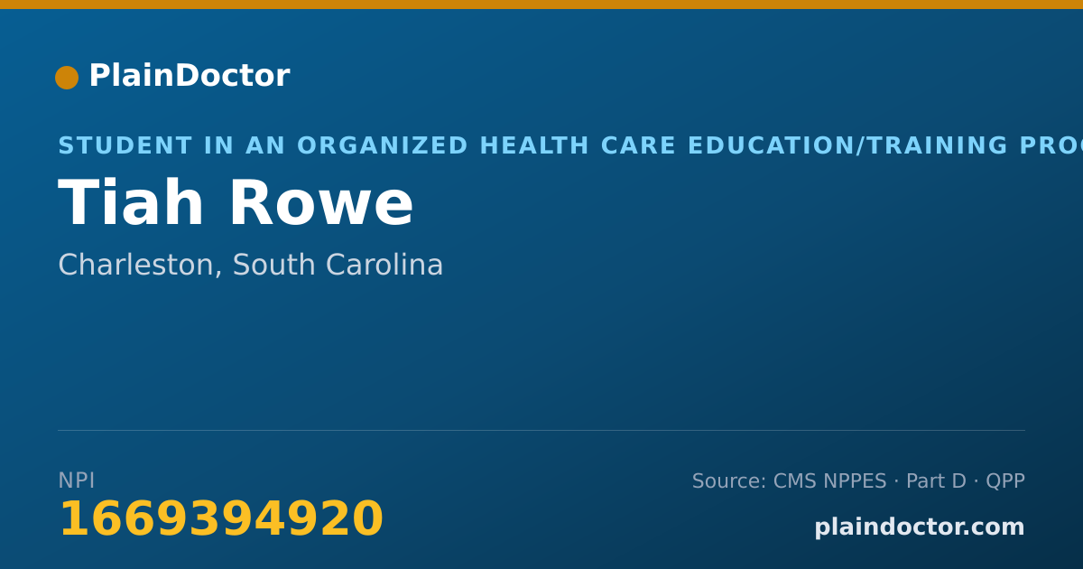 Shareable card for Tiah Rowe - Physician Assistant, Charleston, SC