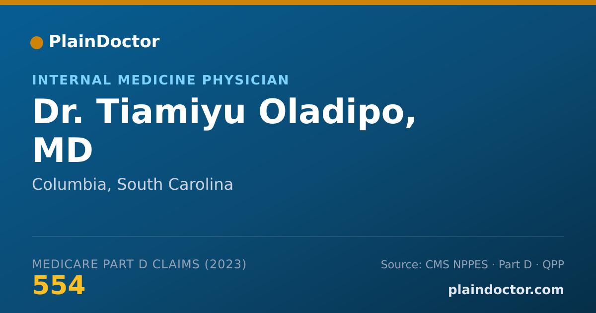 Shareable card for Tiamiyu Oladipo, MD - Internal Medicine Physician, Columbia, SC