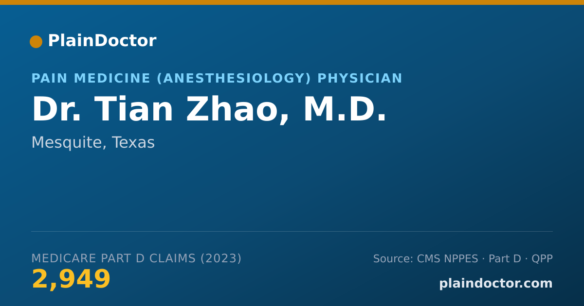 Shareable card for Tian Zhao, M.D. - Pain Medicine (Anesthesiology) Physician, Mesquite, TX