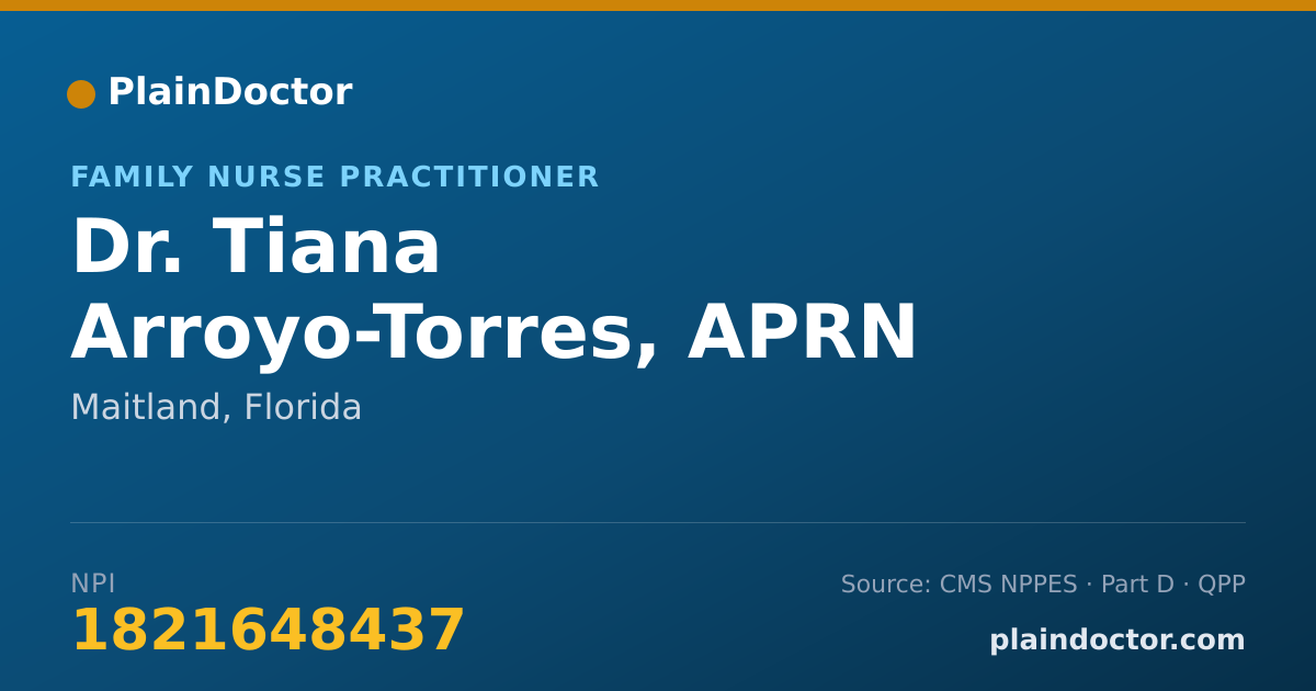 Shareable card for Tiana Arroyo-Torres, APRN - Family Nurse Practitioner, Maitland, FL
