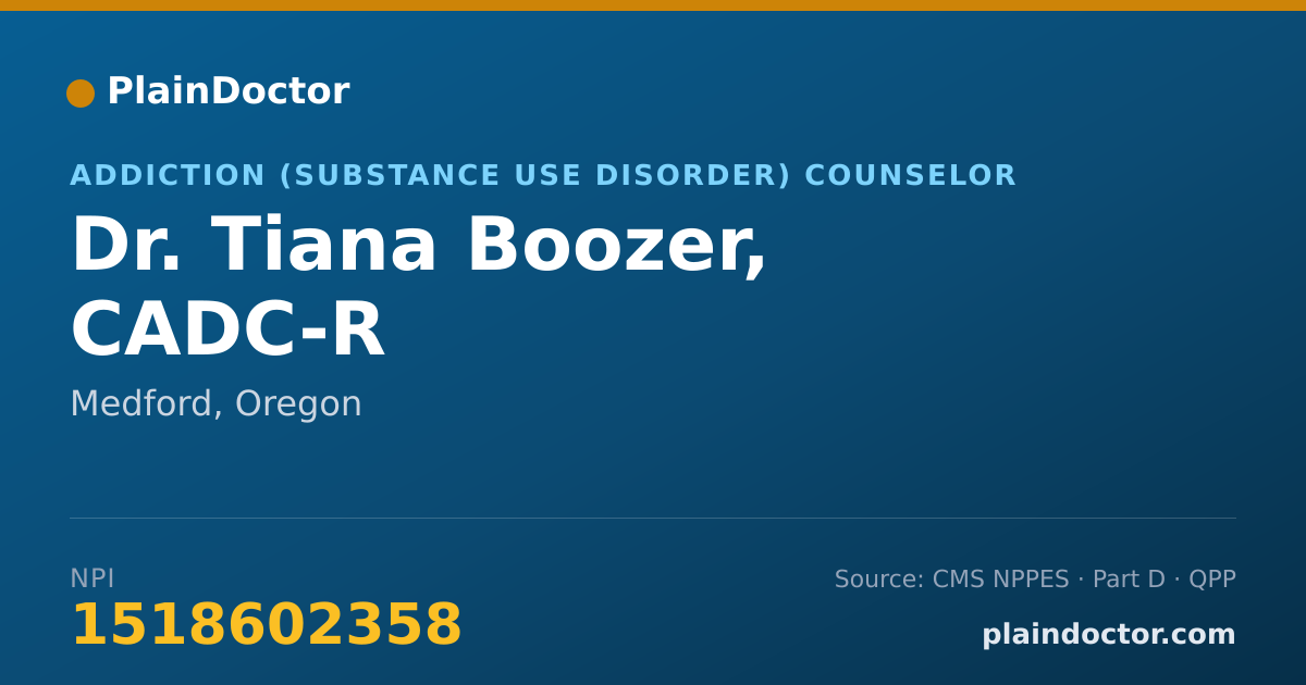 Shareable card for Tiana Boozer, CADC-R - Addiction (Substance Use Disorder) Counselor, Medford, OR