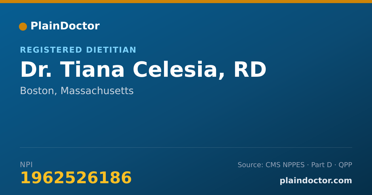 Shareable card for Tiana Celesia, RD - Registered Dietitian, Boston, MA