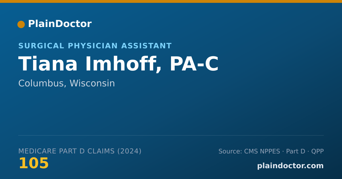 Shareable card for Tiana Imhoff, PA-C - Surgical Physician Assistant, Columbus, WI