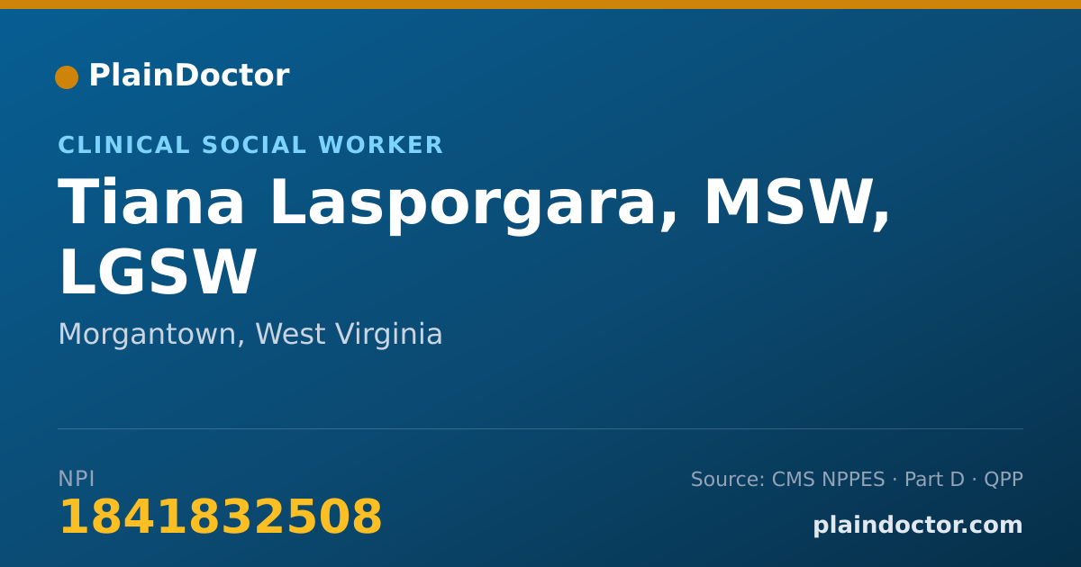 Shareable card for Tiana Lasporgara, MSW, LGSW - Clinical Social Worker, Morgantown, WV