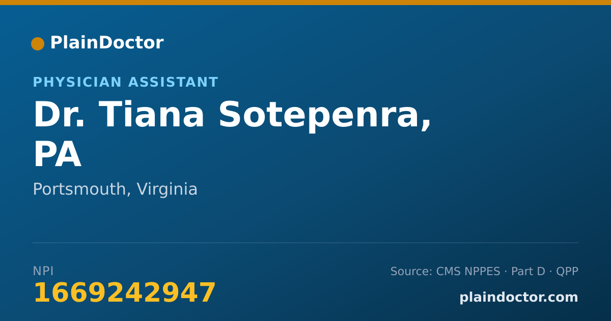 Shareable card for Tiana Sotepenra, PA - Physician Assistant, Portsmouth, VA
