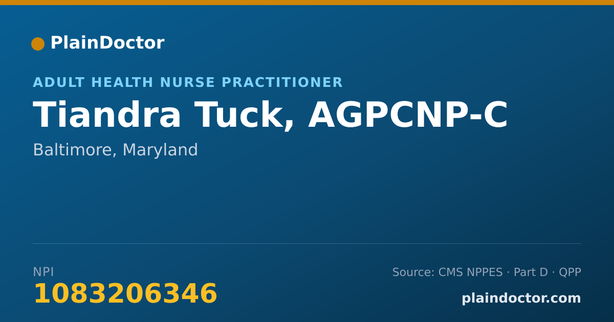 Shareable card for Tiandra Tuck, AGPCNP-C - Adult Health Nurse Practitioner, Baltimore, MD