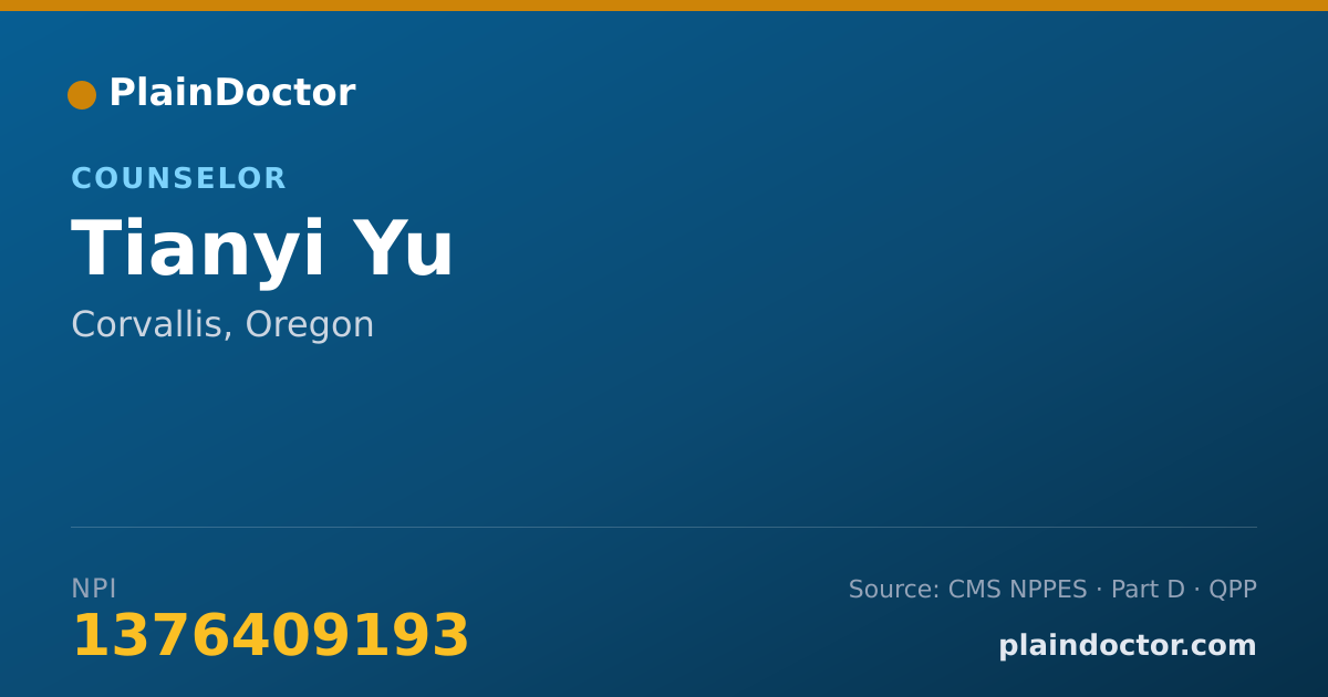 Shareable card for Tianyi Yu - Counselor, Corvallis, OR