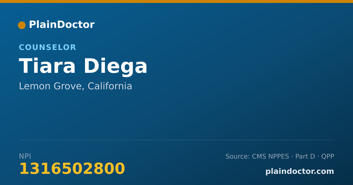 Shareable card for Tiara Diega - Counselor, Lemon Grove, CA