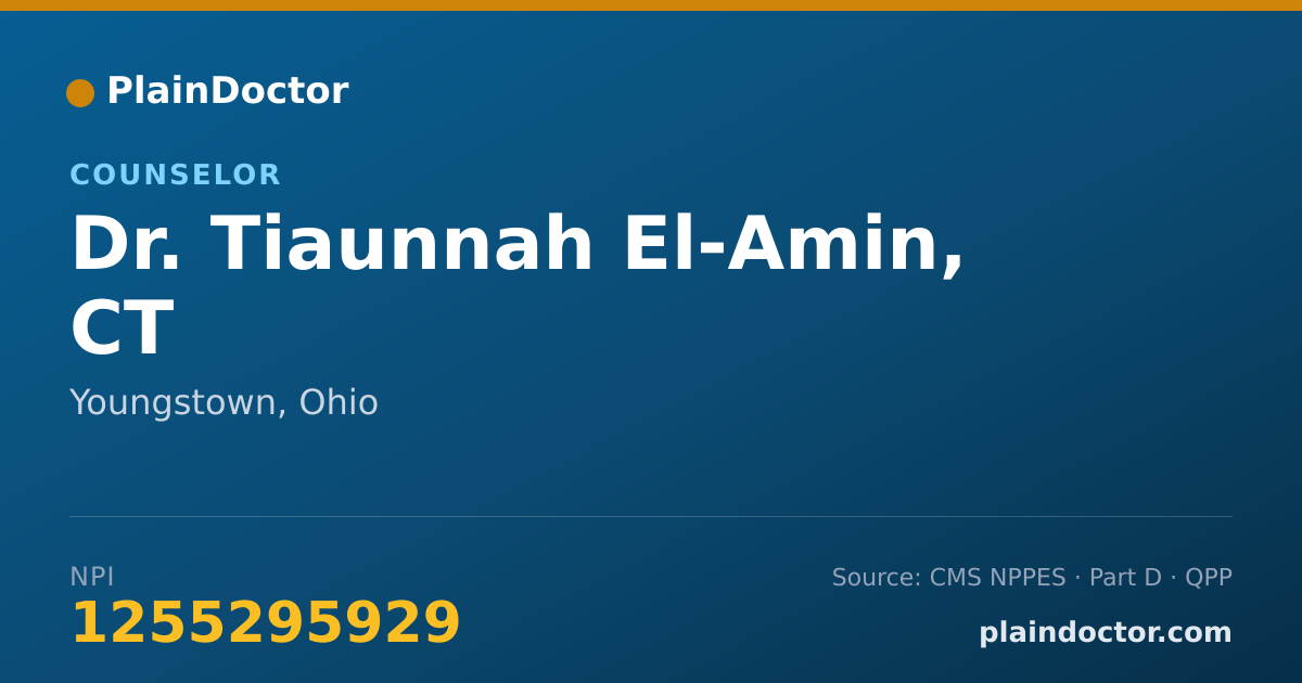 Shareable card for Tiaunnah El-Amin, CT - Counselor, Youngstown, OH