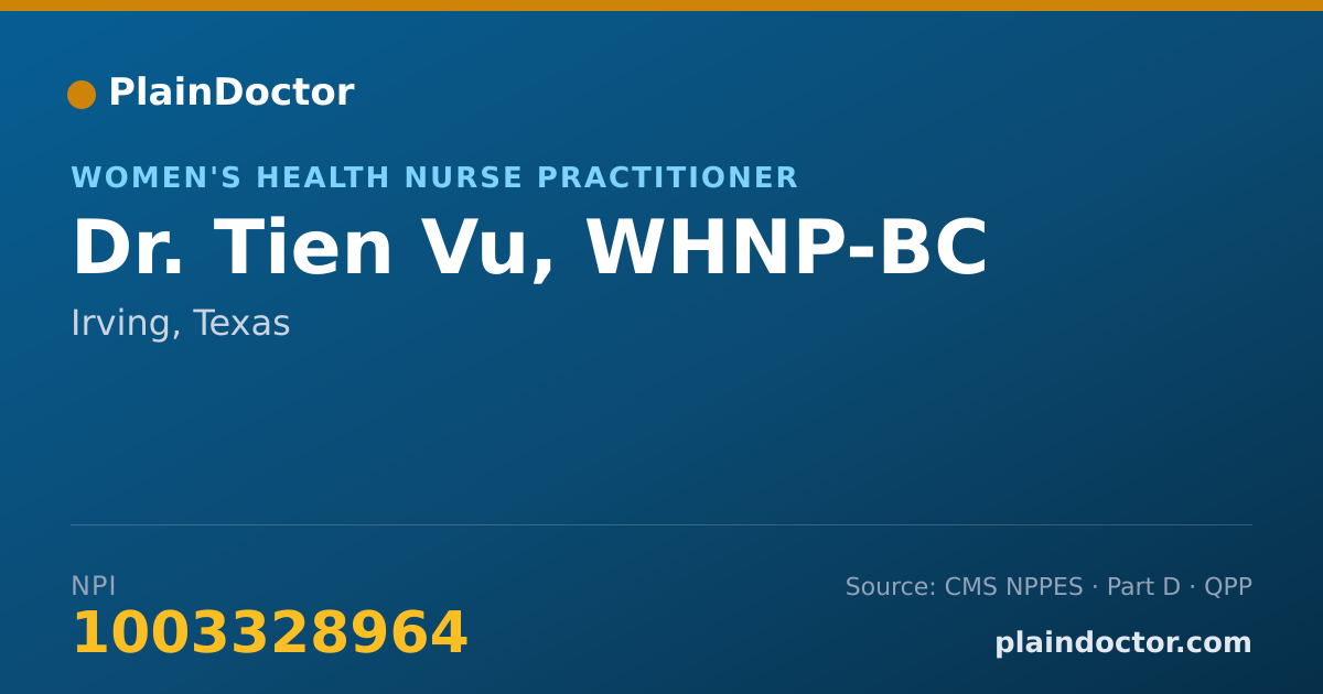 Shareable card for Tien Vu, WHNP-BC - Women's Health Nurse Practitioner, Irving, TX