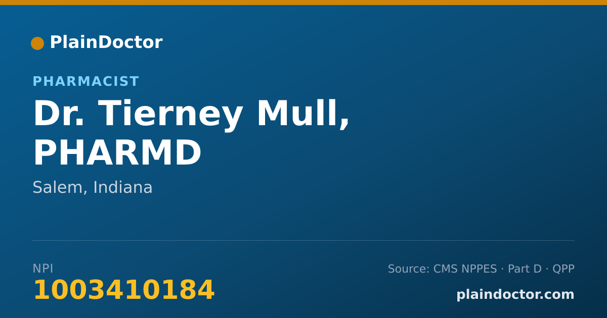 Shareable card for Tierney Mull, PHARMD - Pharmacist, Salem, IN