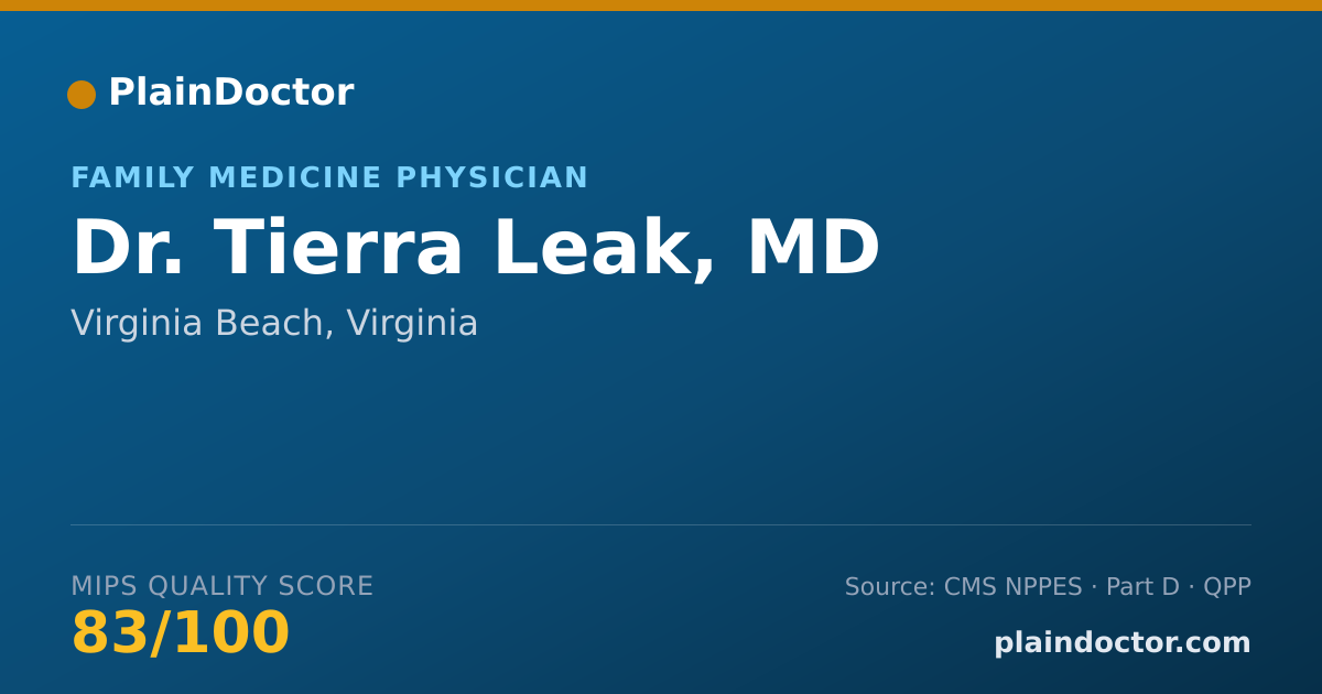 Shareable card for Tierra Leak, MD - Family Medicine Physician, Virginia Beach, VA
