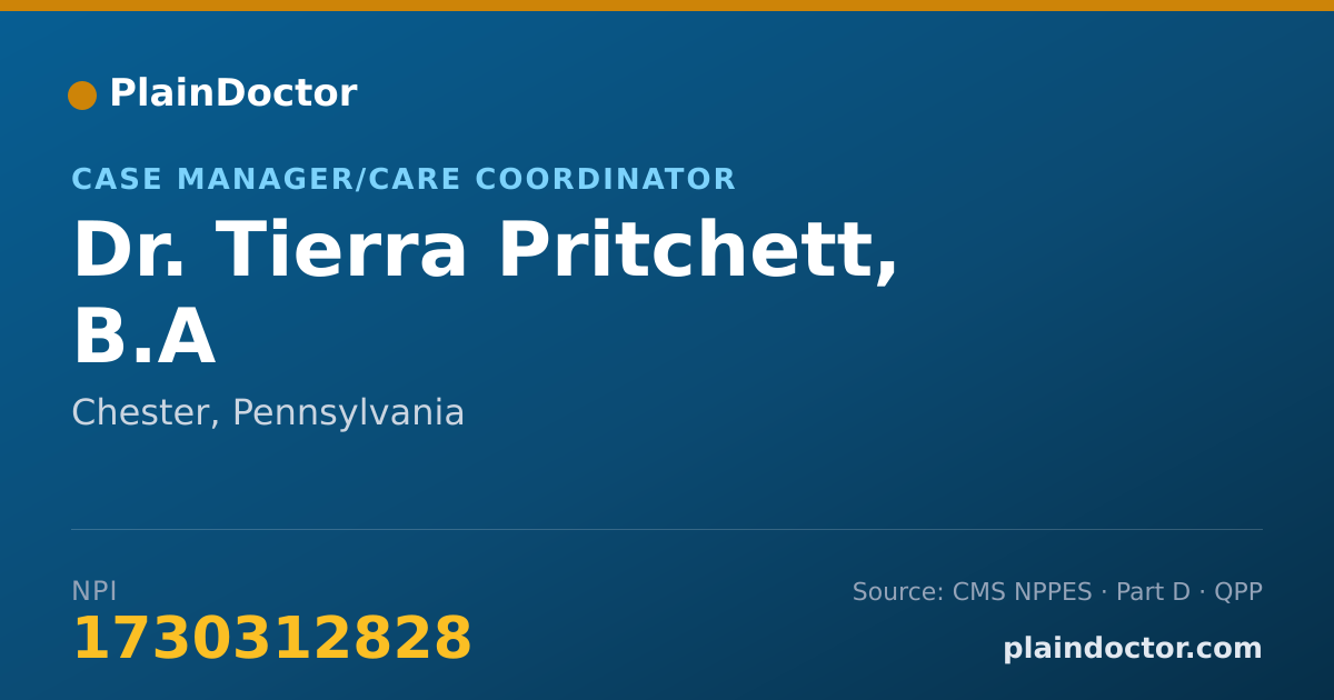 Shareable card for Tierra Pritchett, B.A - Case Manager/Care Coordinator, Chester, PA