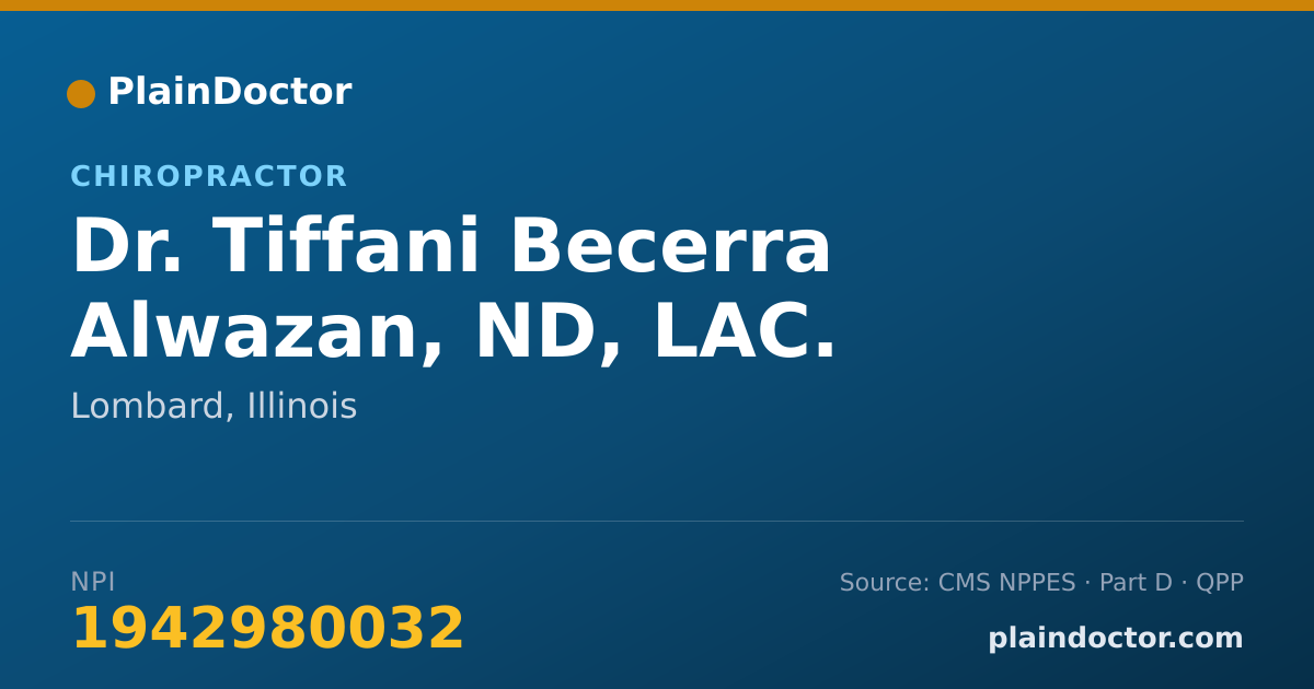 Shareable card for Tiffani Becerra Alwazan, ND, LAC. - Chiropractor, Lombard, IL