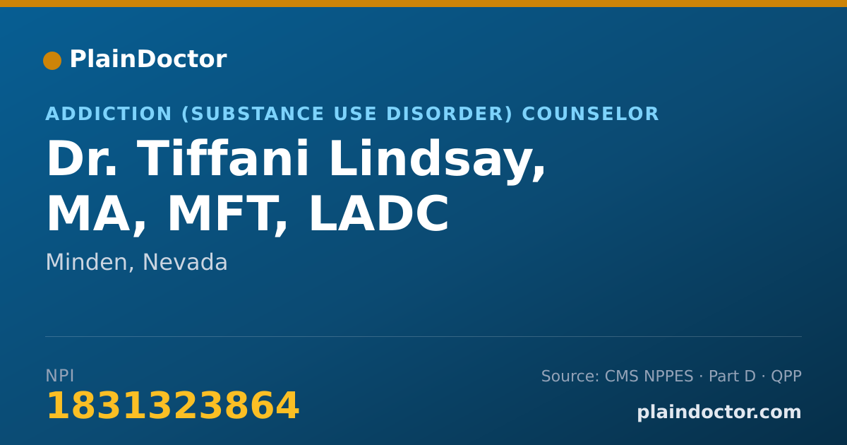 Shareable card for Tiffani Lindsay, MA, MFT, LADC - Addiction (Substance Use Disorder) Counselor, Minden, NV