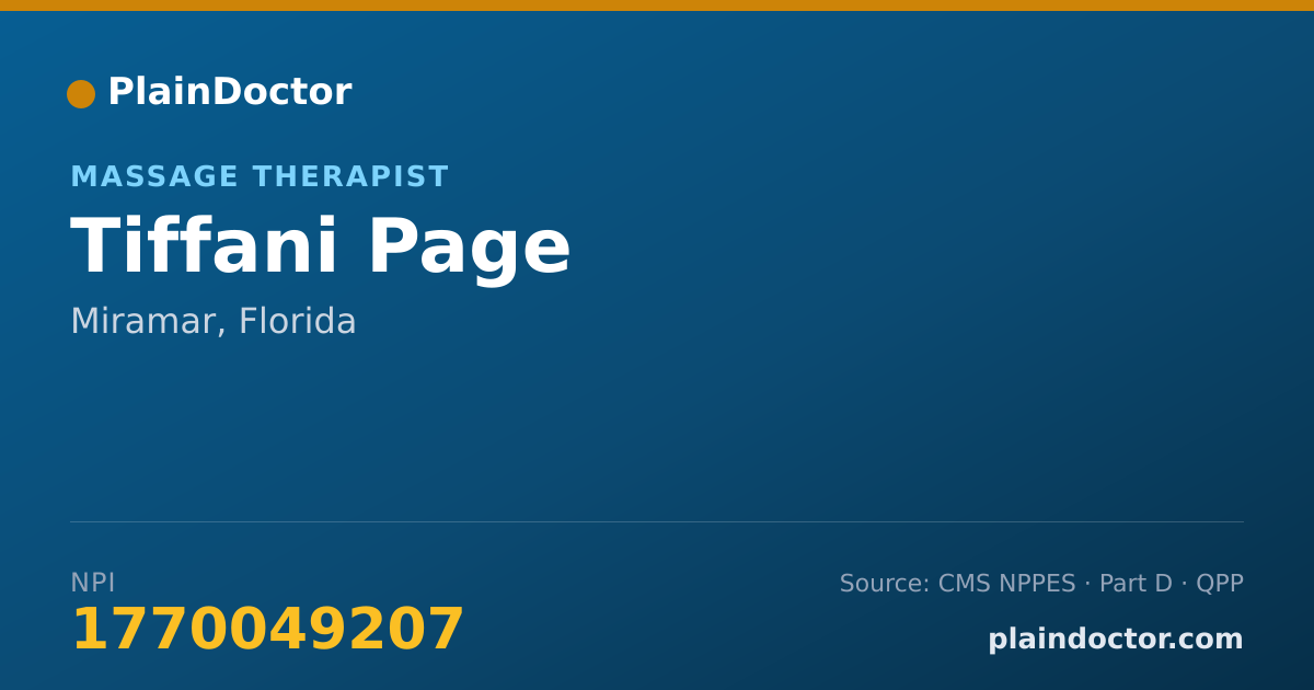 Shareable card for Tiffani Page - Massage Therapist, Miramar, FL