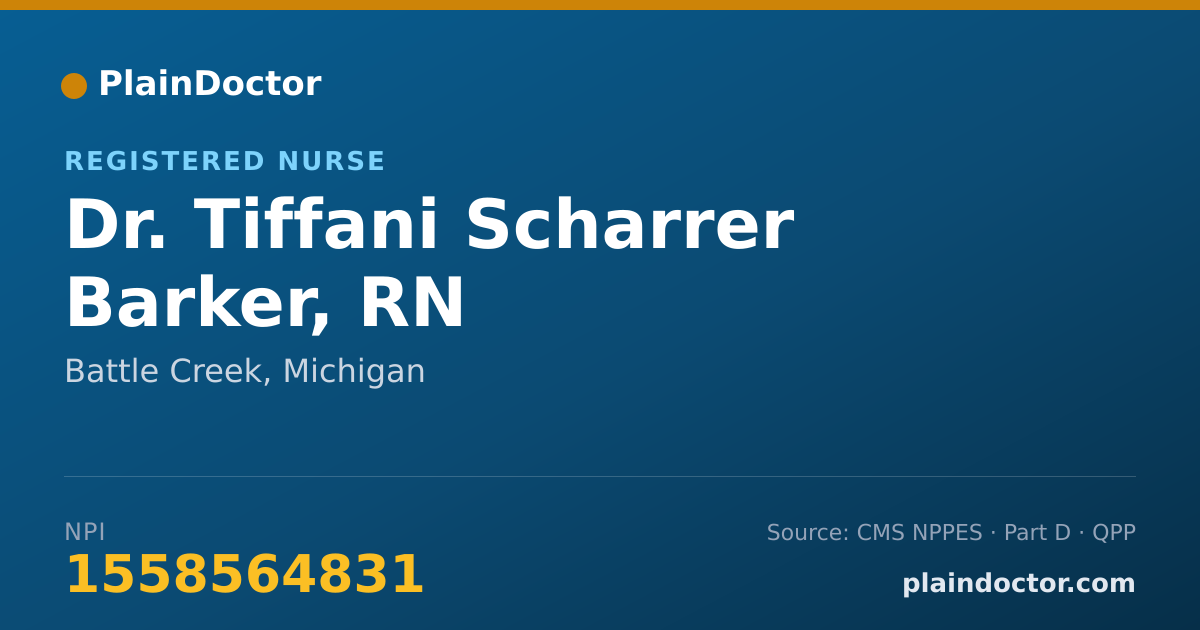Shareable card for Tiffani Scharrer Barker, RN - Registered Nurse, Battle Creek, MI