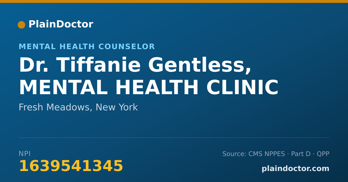 Shareable card for Tiffanie Gentless, MENTAL HEALTH CLINIC - Mental Health Counselor, Fresh Meadows, NY