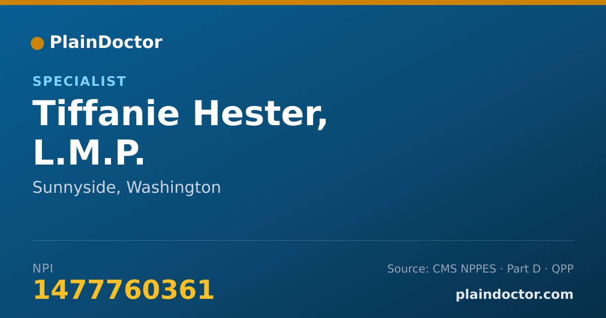 Shareable card for Tiffanie Hester, L.M.P. - Specialist, Sunnyside, WA