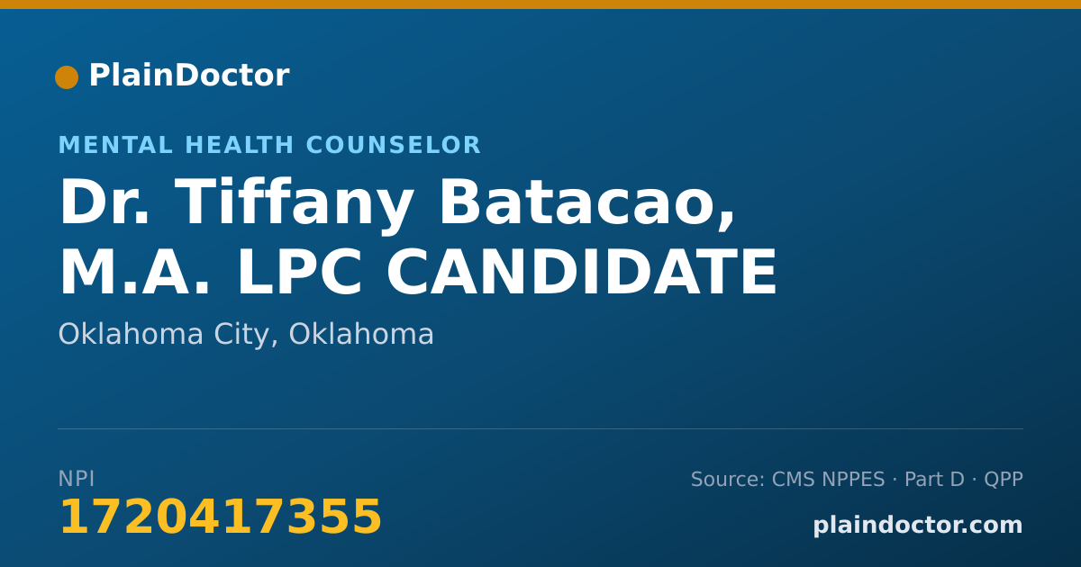 Shareable card for Tiffany Batacao, M.A. LPC CANDIDATE - Mental Health Counselor, Oklahoma City, OK