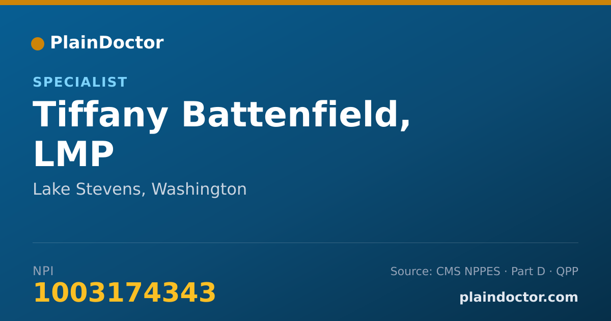 Shareable card for Tiffany Battenfield, LMP - Specialist, Lake Stevens, WA