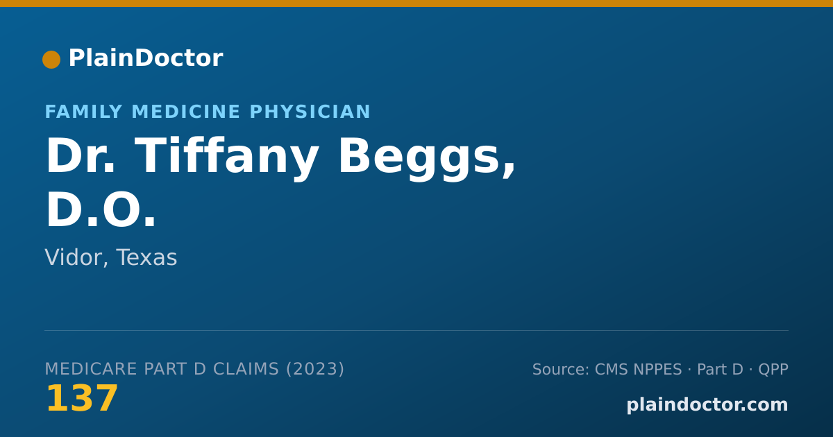 Shareable card for Tiffany Beggs, D.O. - Family Medicine Physician, Vidor, TX