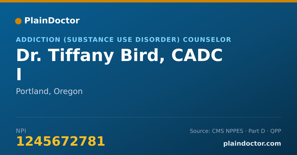 Shareable card for Tiffany Bird, CADC I - Addiction (Substance Use Disorder) Counselor, Portland, OR