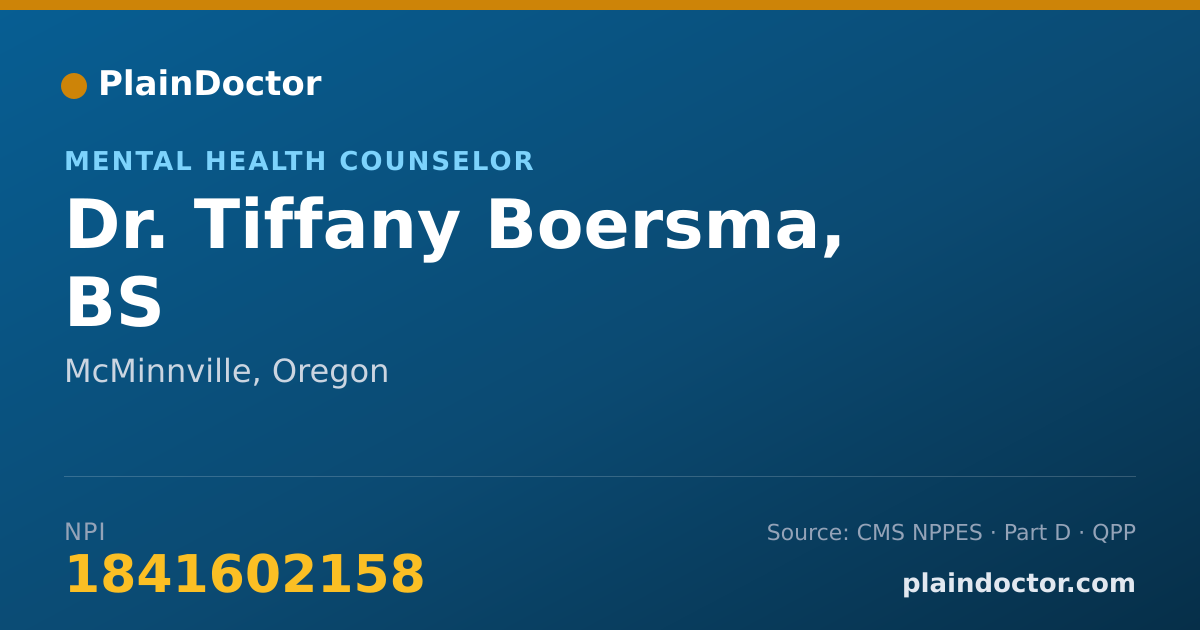 Shareable card for Tiffany Boersma, BS - Mental Health Counselor, McMinnville, OR