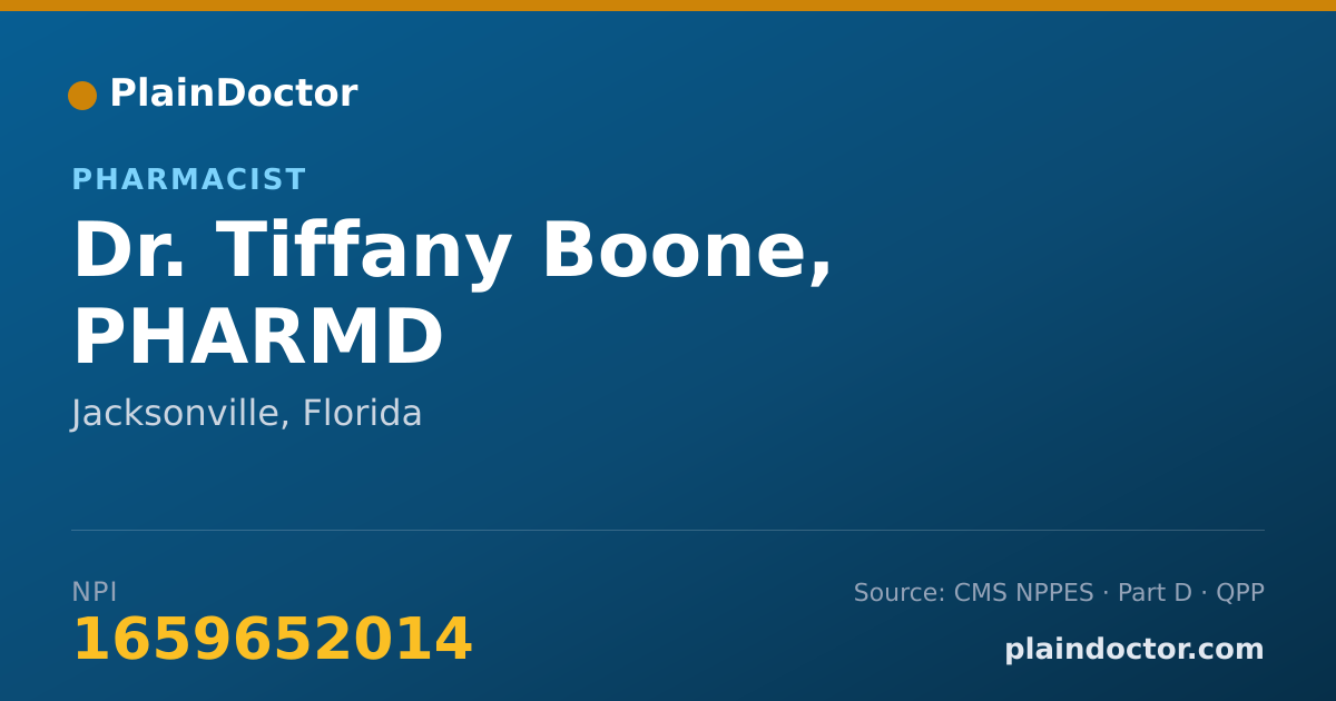 Shareable card for Tiffany Boone, PHARMD - Pharmacist, Jacksonville, FL