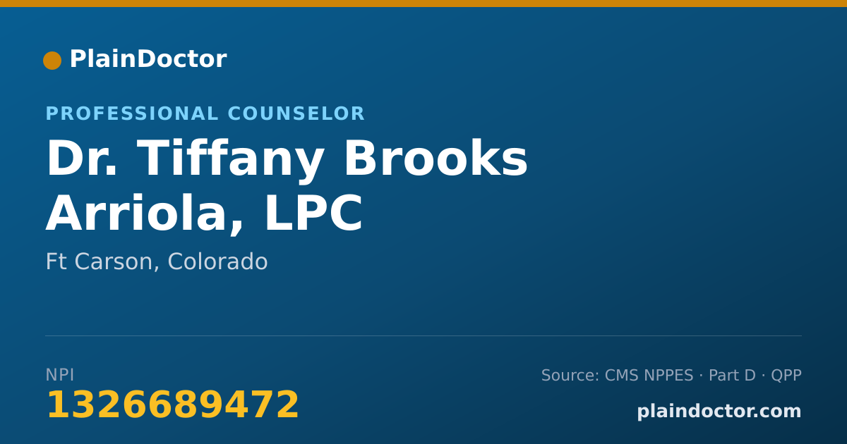 Shareable card for Tiffany Brooks Arriola, LPC - Professional Counselor, Ft Carson, CO