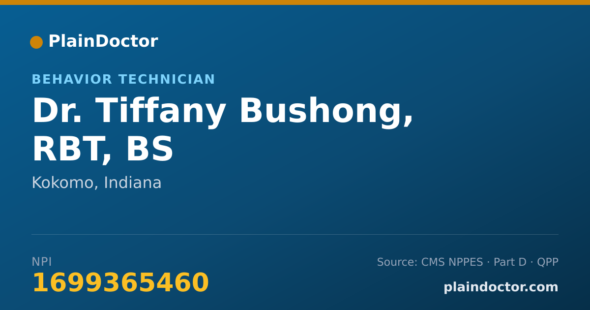 Shareable card for Tiffany Bushong, RBT, BS - Behavior Technician, Kokomo, IN